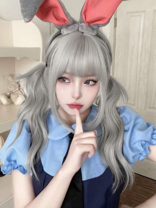 alicegarden Długie kręcone peruki syntetyczne Cosplay z grzywką bez akcesoriów do włosów