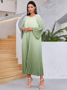 Al Najma Ombre Pleated Hem Dress - Green - View 5