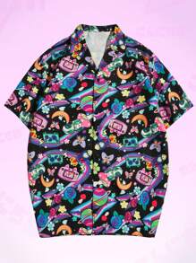 ROMWE MEN Anime Men Allover Print Y2k Shirt - Multicolor - View 1