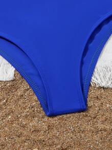 青少年女孩花卉印花比基尼套装搭配沙滩裙夏日海滩 - 藍色 - 查看 5