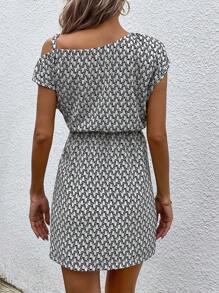 SHEIN Clasi 滿版印花不對稱領洋裝 - 白色 - 查看 2