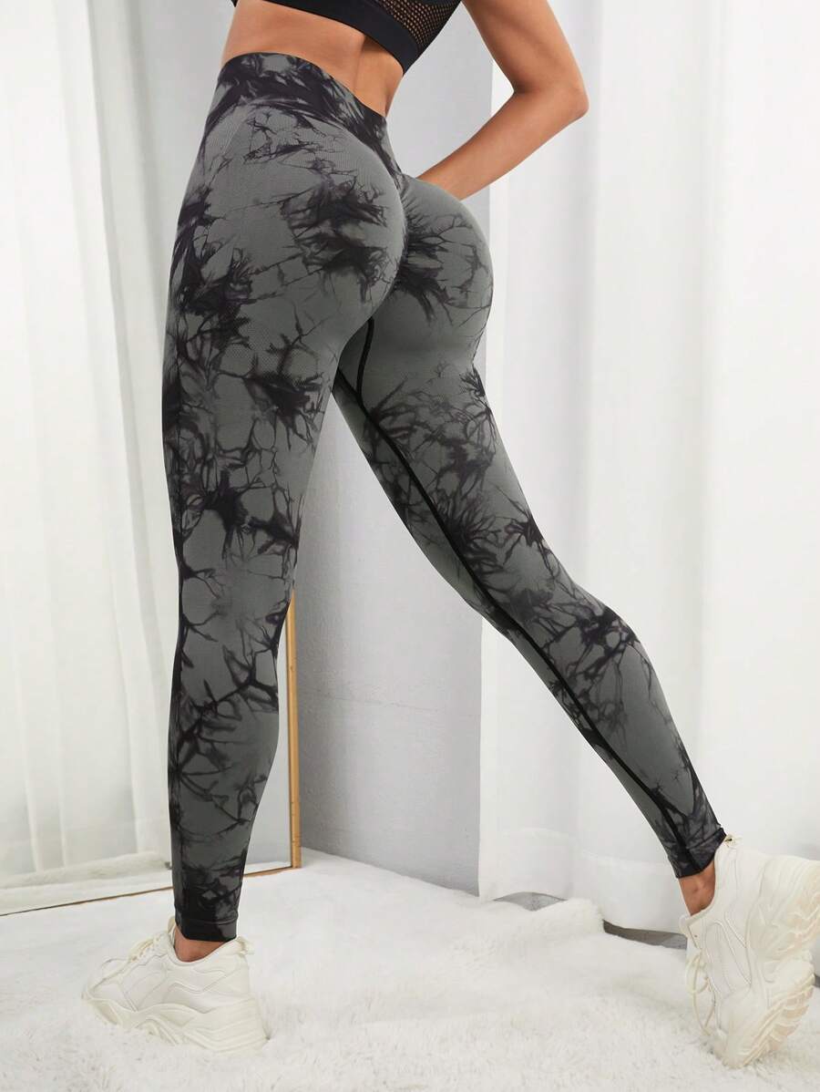 Easithlete Quần Leggings Thể thao Nữ Cà vạt nhuộm - Xám - Xem 1