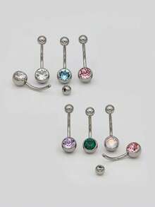 2入組/套隨機色前衛不銹鋼水鑽裝飾臍環適合女士適用於日常生活 - 彩色 - 查看 2