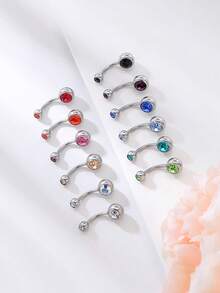 2入組/套隨機色前衛不銹鋼水鑽裝飾臍環適合女士適用於日常生活 - 彩色 - 查看 4