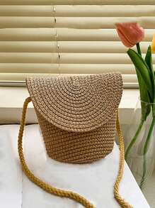 Straw Bucket Bag Vintage Woven Rattan Shoulder Bag Women Summer Vacation Bag