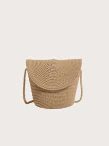 Straw Bucket Bag Vintage Woven Rattan Shoulder Bag Women Summer Vacation Bag