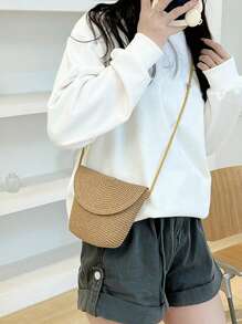 Straw Bucket Bag Vintage Woven Rattan Shoulder Bag Women Summer Vacation Bag