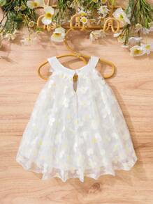 SHEIN 嬰兒貼花前蝴蝶結網紗覆蓋連衣裙 - 白色 - 查看 2