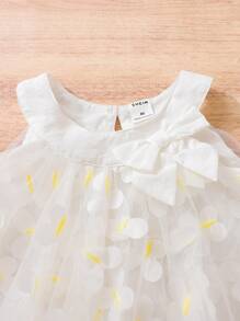 SHEIN 嬰兒貼花前蝴蝶結網紗覆蓋連衣裙 - 白色 - 查看 4