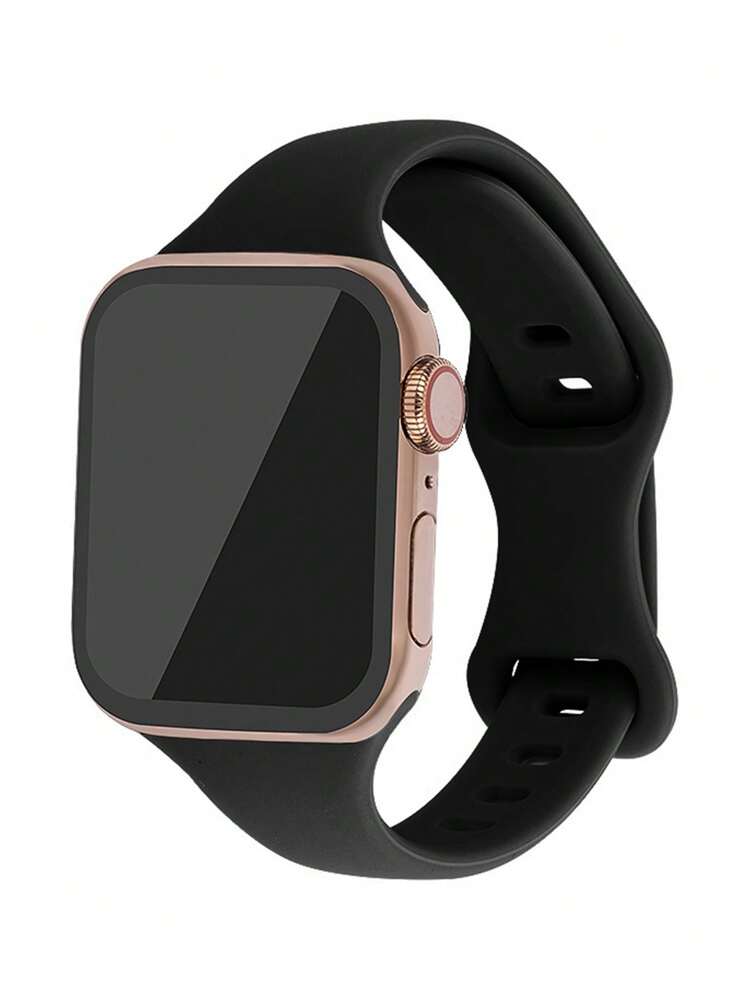 Correa de reloj de silicona unicolor compatible con Apple Watch - Negro - Añade 5
