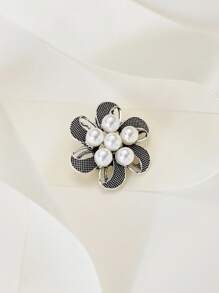 Trâm cài áo thiết kế hoa trang trí bằng ngọc trai giả - Màu Bạc Cổ - Xem 3