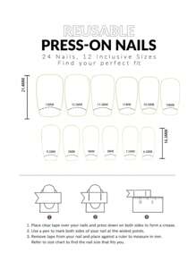 24入組短款正方形3D蝴蝶鑽珠閃粉人造美甲，附贈1張膠帶及1片指甲文件，按壓式美甲，美甲用品 - 彩色 - 查看 6