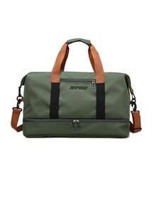 尼龍休閒旅行包帶獨立鞋隔層，大容量女士手提行李包，男士健身運動包，防水，適合旅行、商務、週末，乾濕分離及旅行配件 - 綠色 - 查看 1