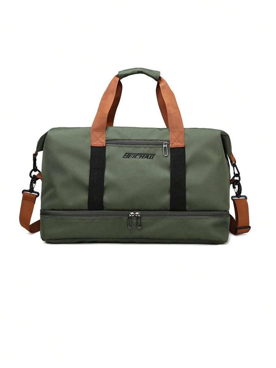 尼龍休閒旅行包帶獨立鞋隔層，大容量女士手提行李包，男士健身運動包，防水，適合旅行、商務、週末，乾濕分離及旅行配件 - 綠色 - 查看 1