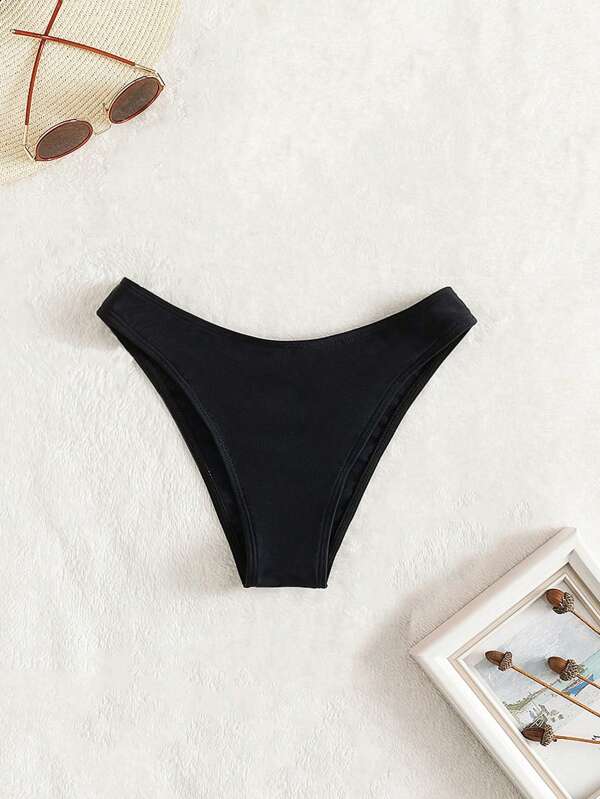 Swim Vcay Summer Beach Plain Ribbed Knit Bikini Bottom