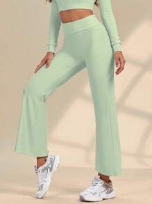 Yoga Basic 寬腰帶喇叭運動褲 - 薄荷綠 - 查看 3