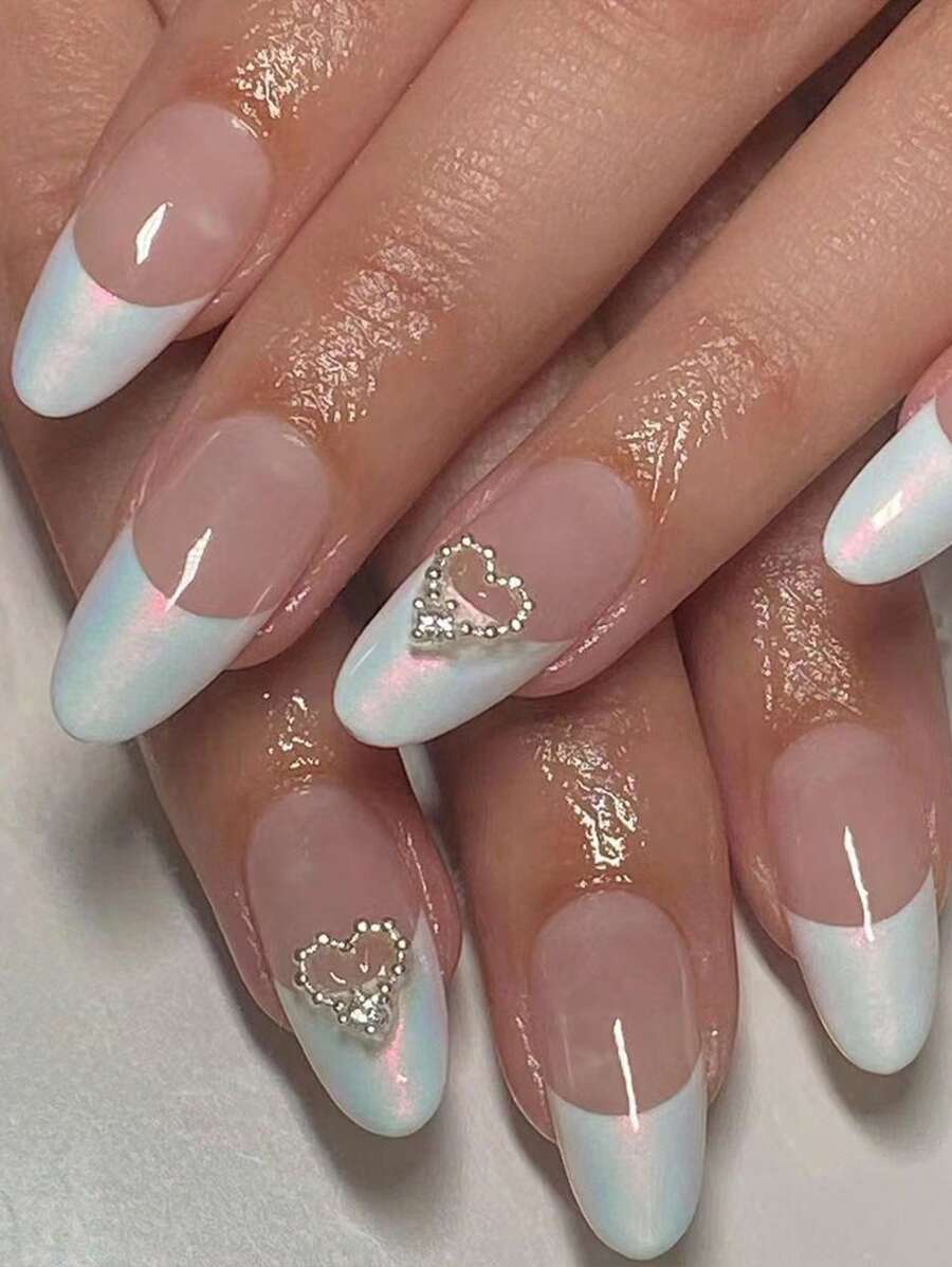 用24入組長杏仁心形裝飾全覆蓋假指甲套裝瞬間升級您造型 - 彩色 - 查看 1