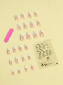 用24入組長杏仁心形裝飾全覆蓋假指甲套裝瞬間升級您造型 - 彩色 - 查看 2