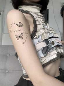 1sheet Butterfly Pattern Waterproof Long Lasting Tattoo Sticker - Black - View 1