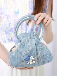 時尚貝殼裝飾手提包女式頂部提手挎包 - 藍色 - 查看 2