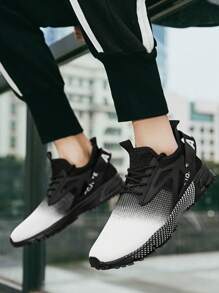 男士时尚街头风格跑步鞋，减震舒适防滑系带耐用运动鞋，适合户外活动 - 黑與白 - 查看 4