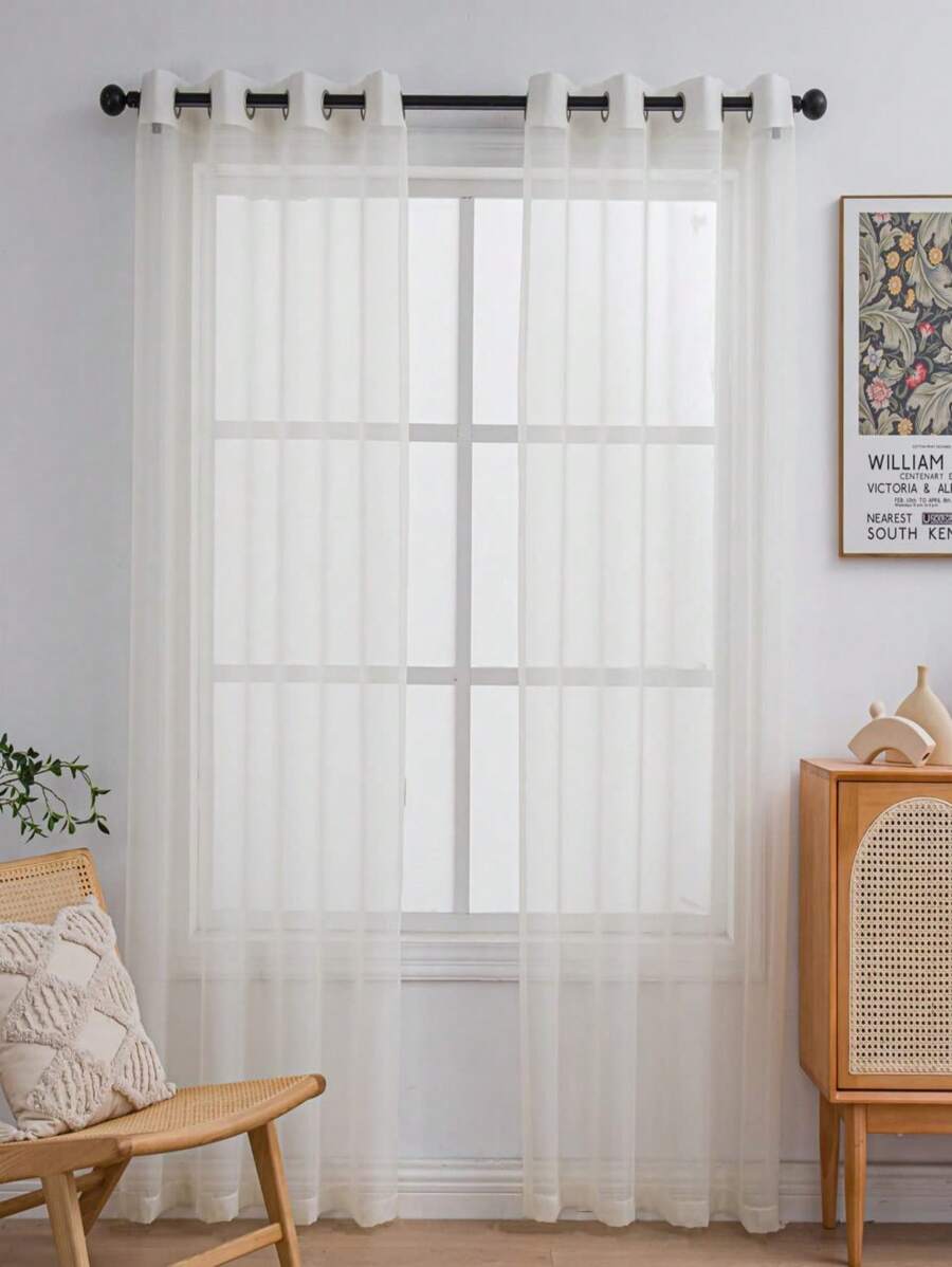 Rèm cửa mỏng manh bằng vải polyester dùng trang trí phòng ngủ - Màu be - Xem 1