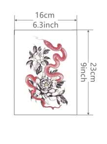 1sheet Floral & Snake Pattern Waterproof Long Lasting Tattoo Sticker - Multicolor - View 3