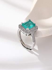 1入組魅力四射不銹鋼方晶鋯石裝飾戒指適合女士適用於日常生活 - 銀色 - 查看 4