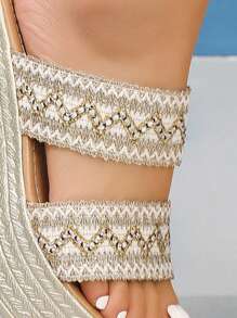 度假坡跟涼鞋適用於女士鋸齒圖案編織細節坡跟涼鞋 - 米色 - 查看 4