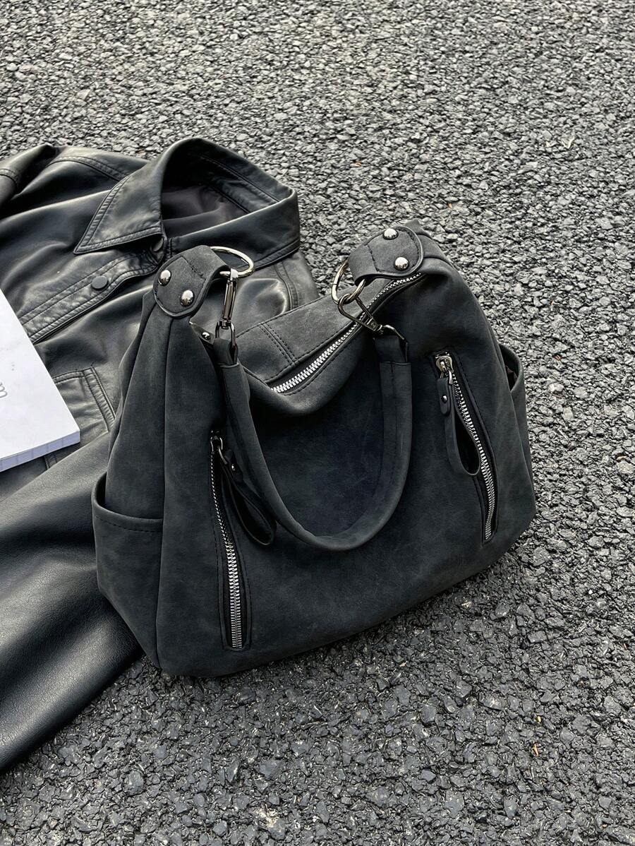 Maillard 复古 2025 哑光纹理大容量时尚百搭单肩包，高端海滩手提包手提购物袋，独特低调通勤拉链双肩带斜挎包