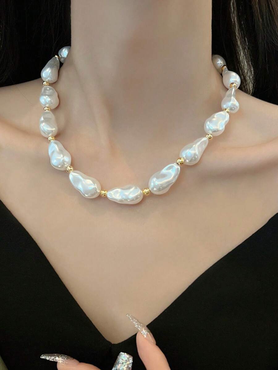 珍珠串珠項鍊 - 彩色 - 查看 1