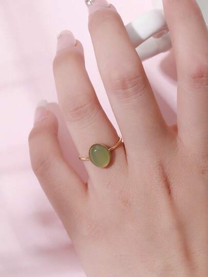 1 件時尚 18k 鍍金多巴胺不銹鋼巴洛克風格天然石材裝飾可調節開口戒指女式日常佩戴禮物