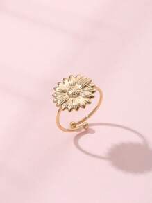 1套石頭和向日葵裝飾開口戒指 - 彩色 - 查看 5