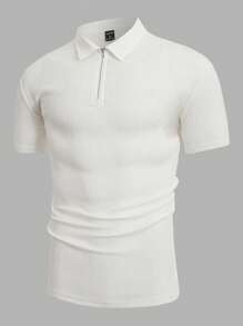 Manfinity NiteLyfe Men Solid Quarter Zip Polo Shirt - Beige - View 1