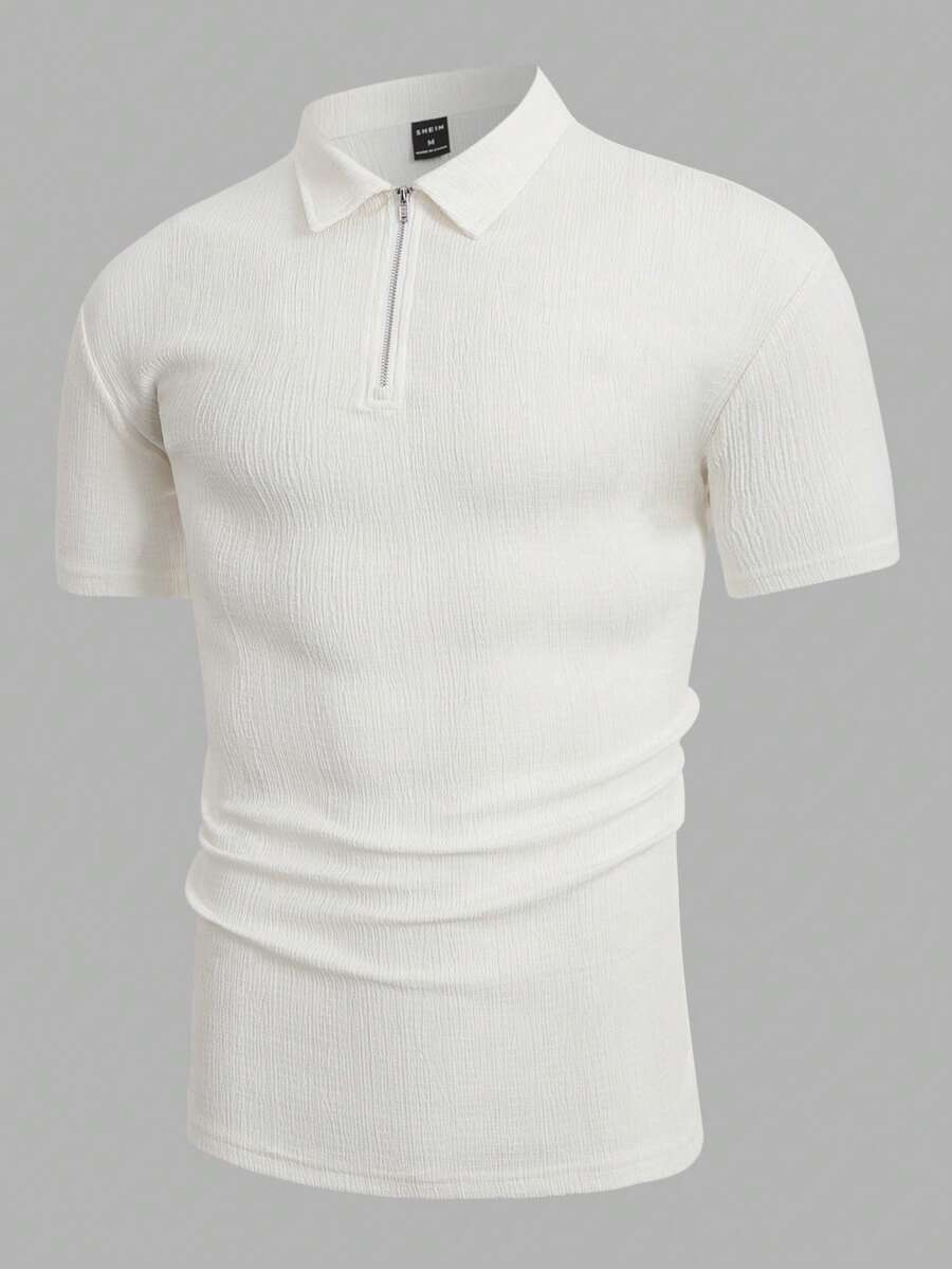 Manfinity NiteLyfe Men Solid Quarter Zip Polo Shirt - Beige - View 1