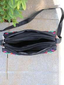 刺繡斜挎包女士帆佈單肩包時尚旅行斜挎包 - 彩色 - 查看 5