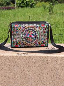刺繡斜挎包女士帆佈單肩包時尚旅行斜挎包 - 彩色 - 查看 7