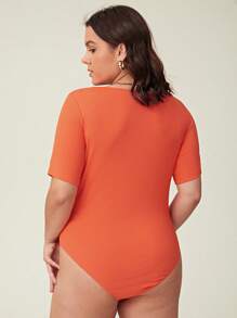 SHEIN BASICS Plus Solid Scoop Neck Bodysuit - Orange - View 2