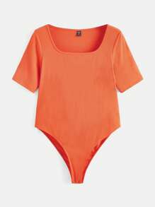 SHEIN BASICS Plus Solid Scoop Neck Bodysuit - Orange - View 5