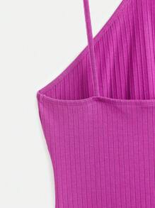 SHEIN BASICS 素色羅紋針織緊身連衣裙 - 中紫紅色 - 查看 9