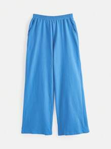 SHEIN BASICS 100% Cotton Solid Slant Pocket Joggers - Blue - View 4