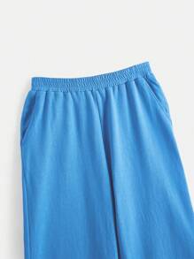 SHEIN BASICS 100% Cotton Solid Slant Pocket Joggers - Blue - View 5