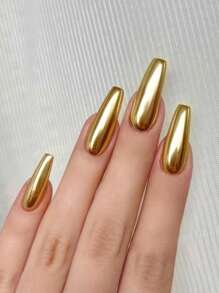 1瓶镜面美甲粉，钛色纯色镜面美甲粉，附赠美甲装饰点钻笔和美甲刷 - 金色 - 查看 5