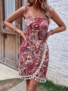 SHEIN VCAY Đầm mép Thắt nút Paisley Boho - Nhiều màu - Xem 4