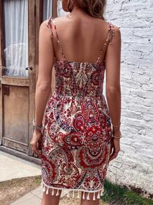 SHEIN VCAY Đầm mép Thắt nút Paisley Boho - Nhiều màu - Xem 2