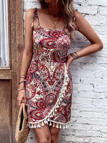 SHEIN VCAY Đầm mép Thắt nút Paisley Boho - Nhiều màu - Xem 5