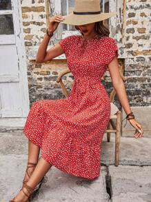 SHEIN LUNE Vestido con mangas de murciélago, volantes y cinturón con estampado de corazones para mujer, atuendo de Año Nuevo talla maxi - Rojo - Ver 6