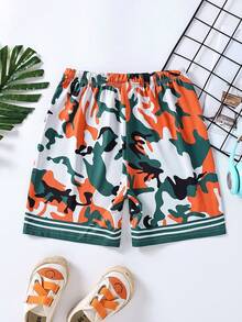 SHEIN Boys Camo Print Striped Trim Drawstring Waist Shorts - Multicolor - View 2