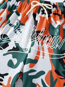 SHEIN Boys Camo Print Striped Trim Drawstring Waist Shorts - Multicolor - View 3