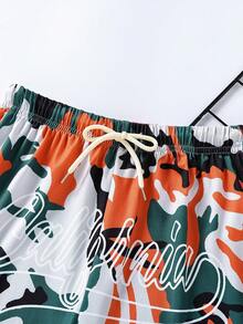 SHEIN Boys Camo Print Striped Trim Drawstring Waist Shorts - Multicolor - View 4